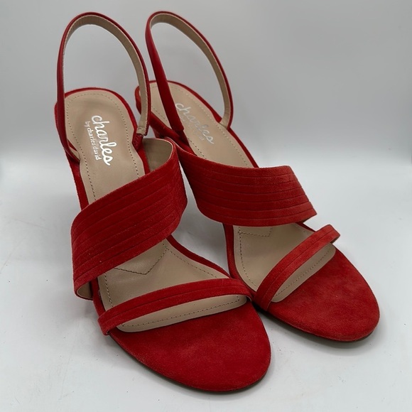 Charles by Charles David Helix red-orange suede strappy heeled sandals, sz. 8.5M - Picture 1 of 8